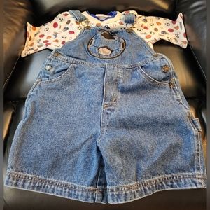 Boy's overall shorts w/shirt set